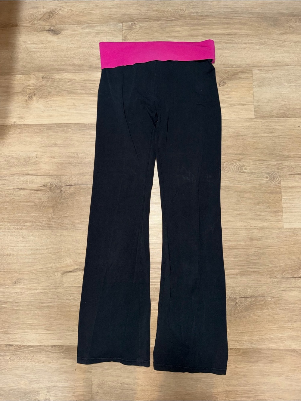 aerie Black Yoga Pants with Bright Pink Fold over Waistband